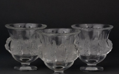 THREE LALIQUE "DAMPIERRE" FOOTED VASES