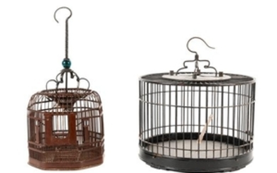 * Two Chinese Lacquered Bamboo Birdcages