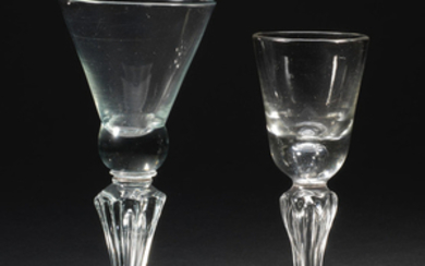 Two moulded stemmed wine glasses, circa 1720-30