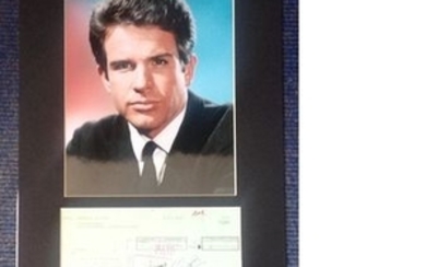 Warren Beatty signed cheque, mounted below colour photo. Approx overall size 16x12. Good Condition. All signed pieces come......