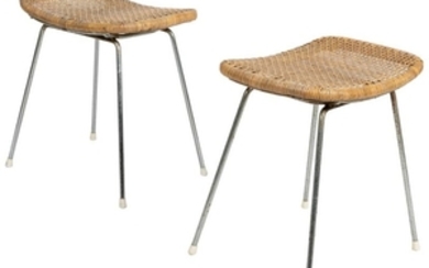 Woven Wicker and Chrome Stools