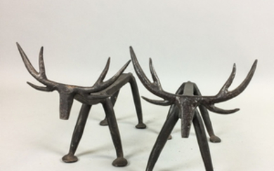Pair of Wrought Iron Moose-form Firedogs