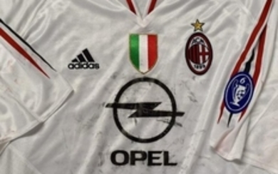 KAK 2005 AC MILAN MATCH WORN FOOTBALL SHIRT A WHITE SHORT SLEEVE ADIDAS SHIRT NO22 AND NAME TO REVERSE WITH CHAMPIONS LEAGUE BADGE TO ARM SIZE XL MARKS