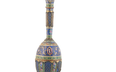 A Qajar enamelled brass ghalian, Persia, 19th Century