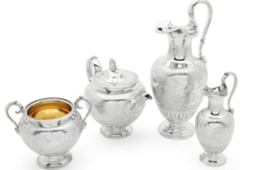 A Victorian Greek revival silver four-piece tea service