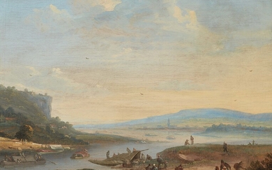 Flemish School early 18th century - River Landscape with Boats