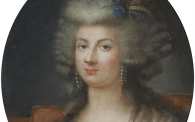French school circa 1780 - Portrait of a Lady with Cornflowers, Poppies, and Wheat in her Hair