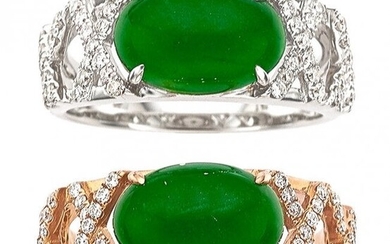55044: Jadeite Jade, Diamond, Gold Rings Stones: Jadei