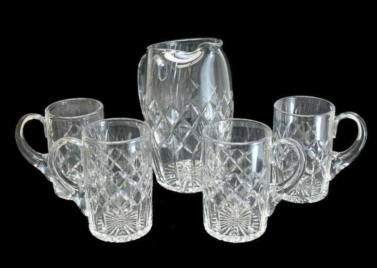 5pc Cartier Crystal Water Pitcher & Mug Set in CTC3