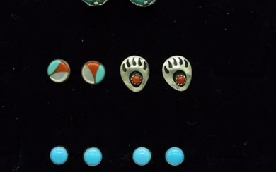 (6) Sterling Earrings Bear Claw, Zuni & More