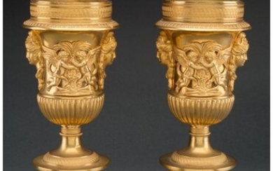 A Pair of Gilt Bronze Casolette with Masks and F