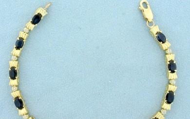 6ct TW Sapphire and Diamond Line Bracelet in 14K Yellow Gold