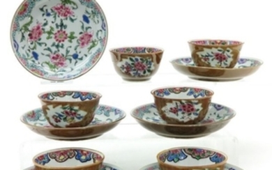 A Series of Six Famille Rose Decor Cups and Saucers