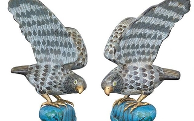 Pair of Chinese Cloisonné Enamel Hawks