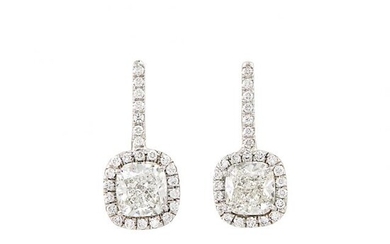 Pair of Platinum, White Gold and Diamond Earrings