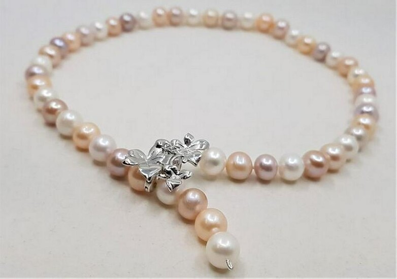 925 Silver - 10x11mm Multi Cultured Pearls - Necklace
