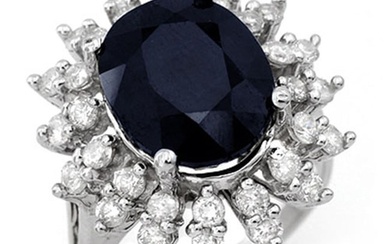 9.85 ctw Blue Sapphire & Diamond Ring 14k White Gold