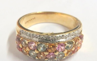 9ct Yellow Gold Multi Coloured Stone Set 4 Band Ring size N
