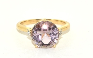 9ct gold ladies Large Amethyst solitaire with of set Diamond...
