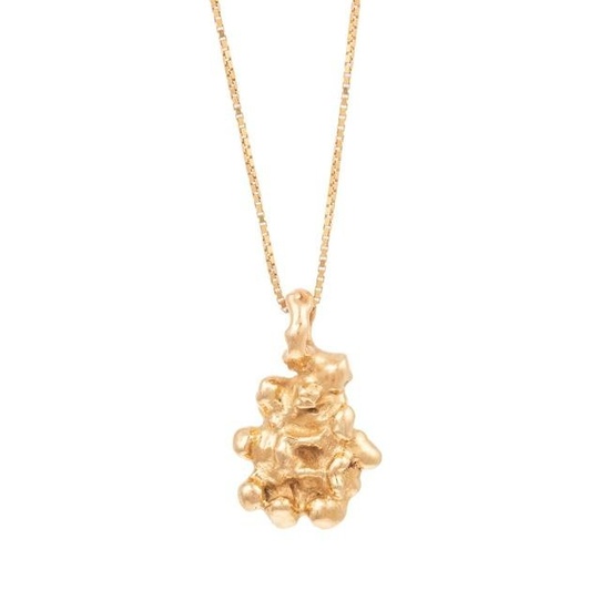 A 18K Box Link Chain with Gold Nugget Pendant