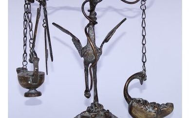 A 19th century Grand Tour bronze tripod lampstand, cast in t...