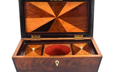 A 19th century mahogany and satinwood strung tea caddy of...