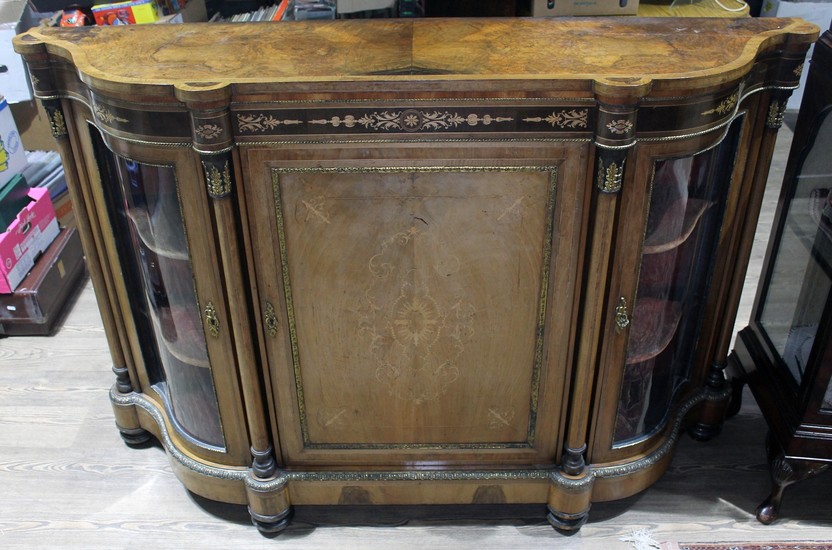 A 19th century walnut credenza, marquetry inlaid and brass m...