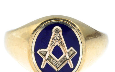 A 9ct gold Masonic and enamel swivel signet ring.