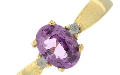 A 9ct gold pink sapphire and brilliant-cut diamond ring.
