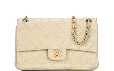 A BEIGE MEDIUM CLASSIC DOUBLE FLAP BAG Chanel, early 1980s