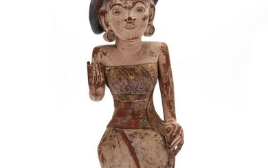 A Burmese Carved Polychrome Painted Wooden Figure