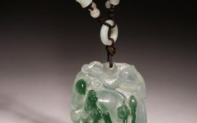 A CHINESE GREEN AND ICY JADEITE PLAQUE