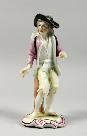 A CONTINENTAL PORCELAIN FIGURE OF A MAN, a hog on his