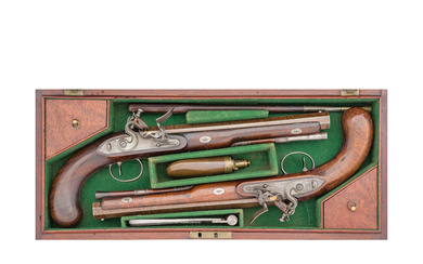 A Cased Pair Of 28-Bore Flintlock Duelling Pistols By Wogdon...