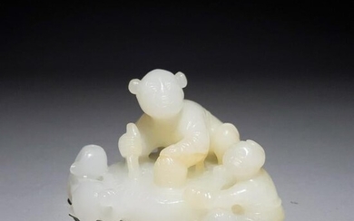 A Chinese Hetian Jade Carved Boy&beast Ornament