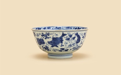 A Chinese blue and white 'Fish' Bowl