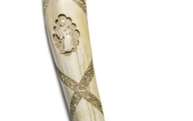 A Chinese carved walrus tusk. 19th century. Weight 2565 g. L. 69 cm.