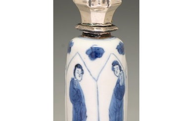 A Chinese moulded blue and white miniature vase, painted wit...