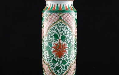 A Chinese wucai cylindrical 'flower' vase, 19th century