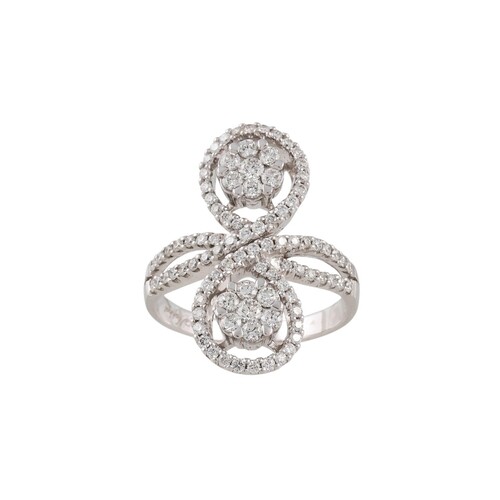 A DIAMOND DOUBLE CLUSTER RING, in a figure of eight, diamond...