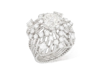 A DIAMOND DRESS RING, FRENCH, CIRCA 1960 Of openwork domed ...
