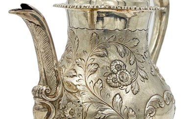 A FINE GEORGE SILVER COFFEE/WATER JUG WITH FOLIATE DECORATION,...