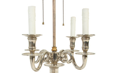 A French Silvered Brass Four-Arm Bouillotte Lamp with a Tole Shade