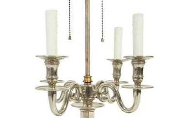 A French Silvered Brass Four-Arm Bouillotte Lamp with a