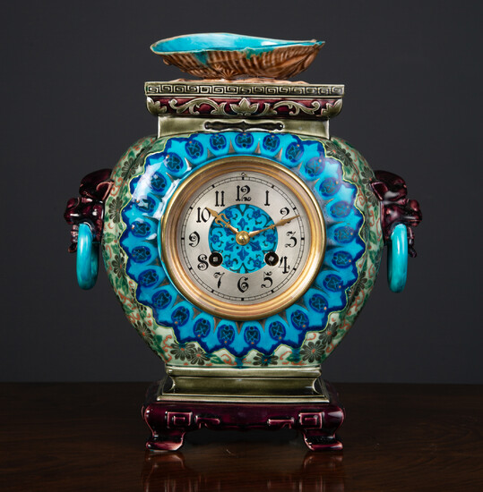 A French Viellard Pottery of Bordeaux mantle clock