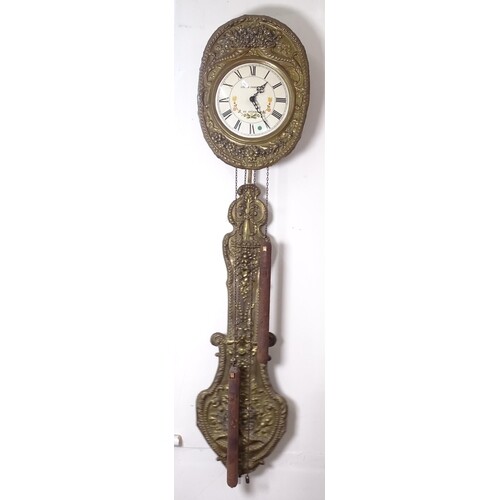 A French comptoise 8-day wall clock, dial marked Louis Jaqui...