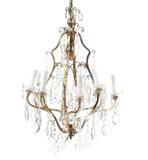 NOT SOLD. A French crystal chandelier and a pair of bracket lamps. Chandelier late 20th...