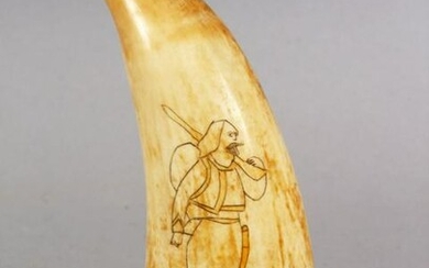 A GOOD 19TH CENTURY ISLAMIC MARINE TOOTH, carved with a