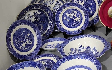 A GROUP OF ENGLISH WILLOW PATTERN