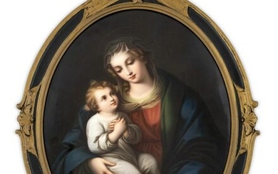 A German Porcelain Oval Plaque Depicting the Madonna